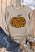 Khaki Halloween Leopard Pumpkin Graphic Corded Sweatshirt